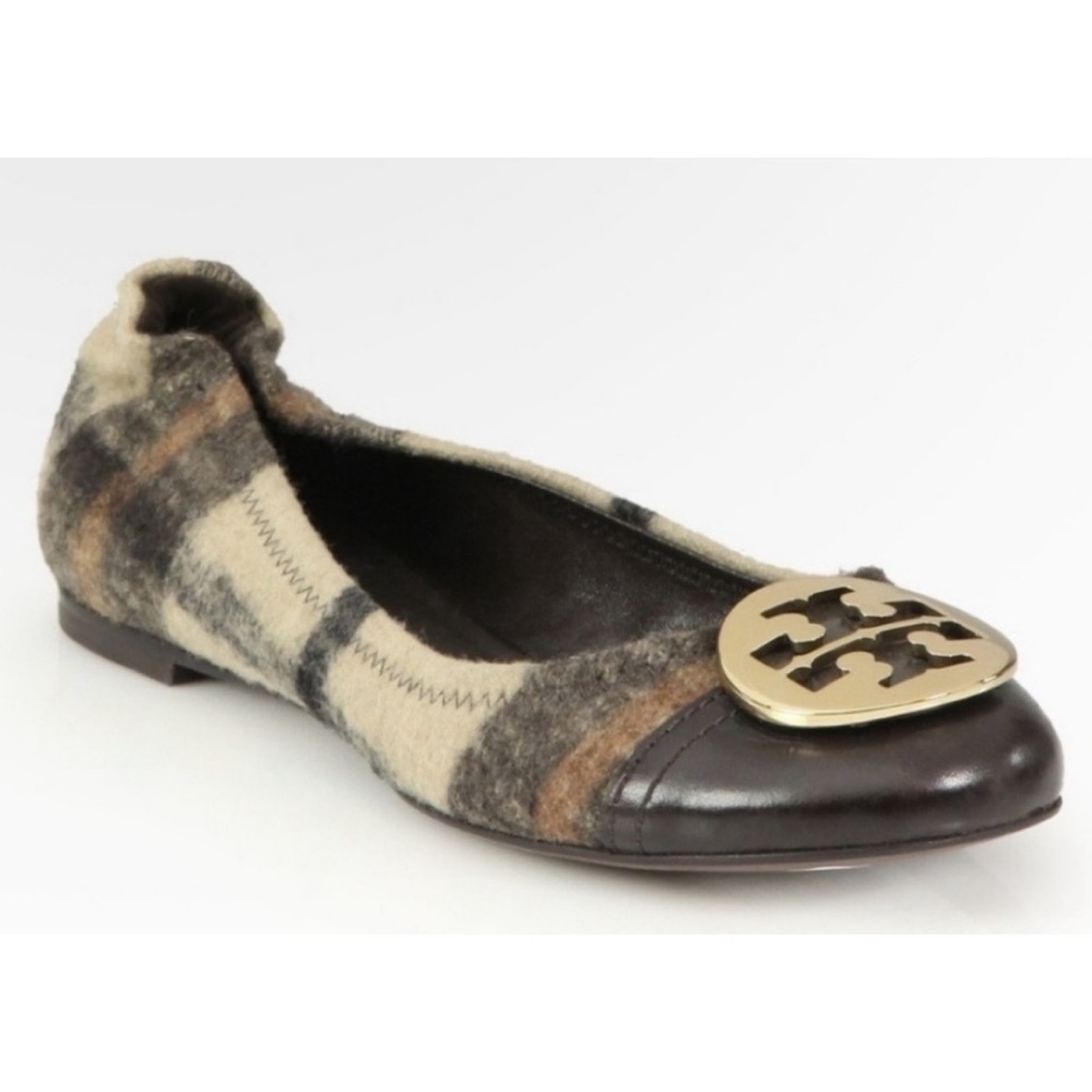 Tory Burch SERENA 2- PLAID MELTON NEUTRAL MULTI/COCONUT- Flats Size 9